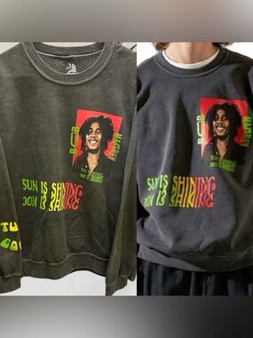 Bob Marley Graphic Crewneck Sweatshirt - Black with Red/Green/Yellow Print M